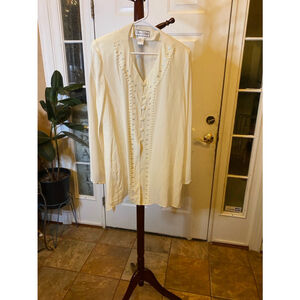 Diane Gilman cream silk Pearl and stud adorned blouse size L